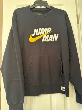 Jordan Jumpman Crewneck Sweatshirt in Black with Yellow Logo